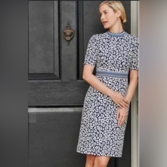 J.McLaughlin Kyrie Dress Blue White Knee Length Size 12 - Picture 1 of 5